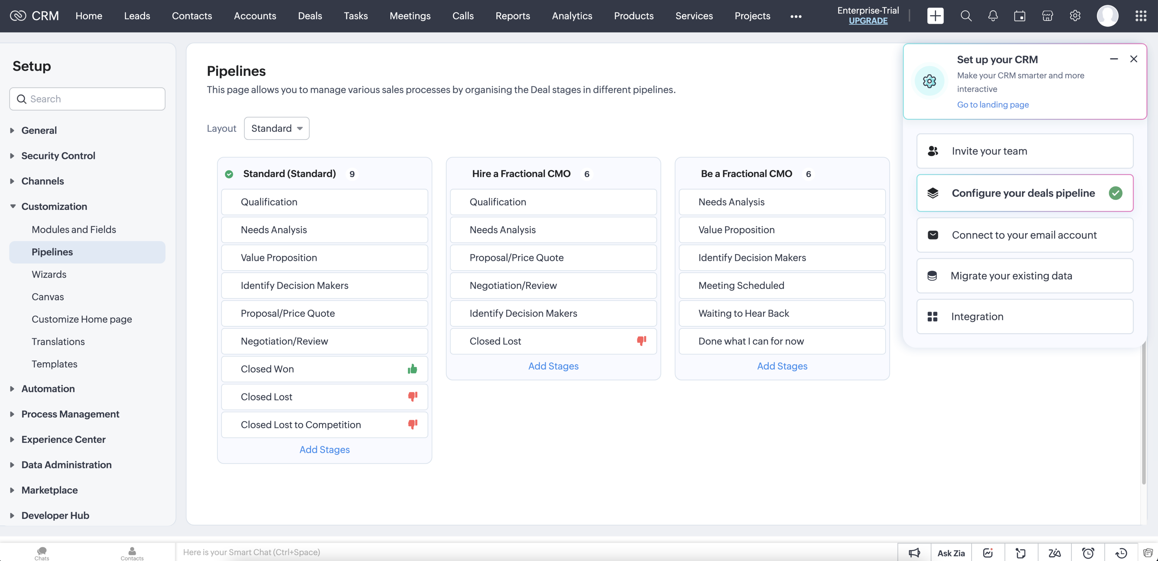 Zoho - workflow funnel customization